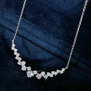 NEW Cluster Necklace 16” 14K White Gold Plated CZ Wedding Minimalist Dainty
